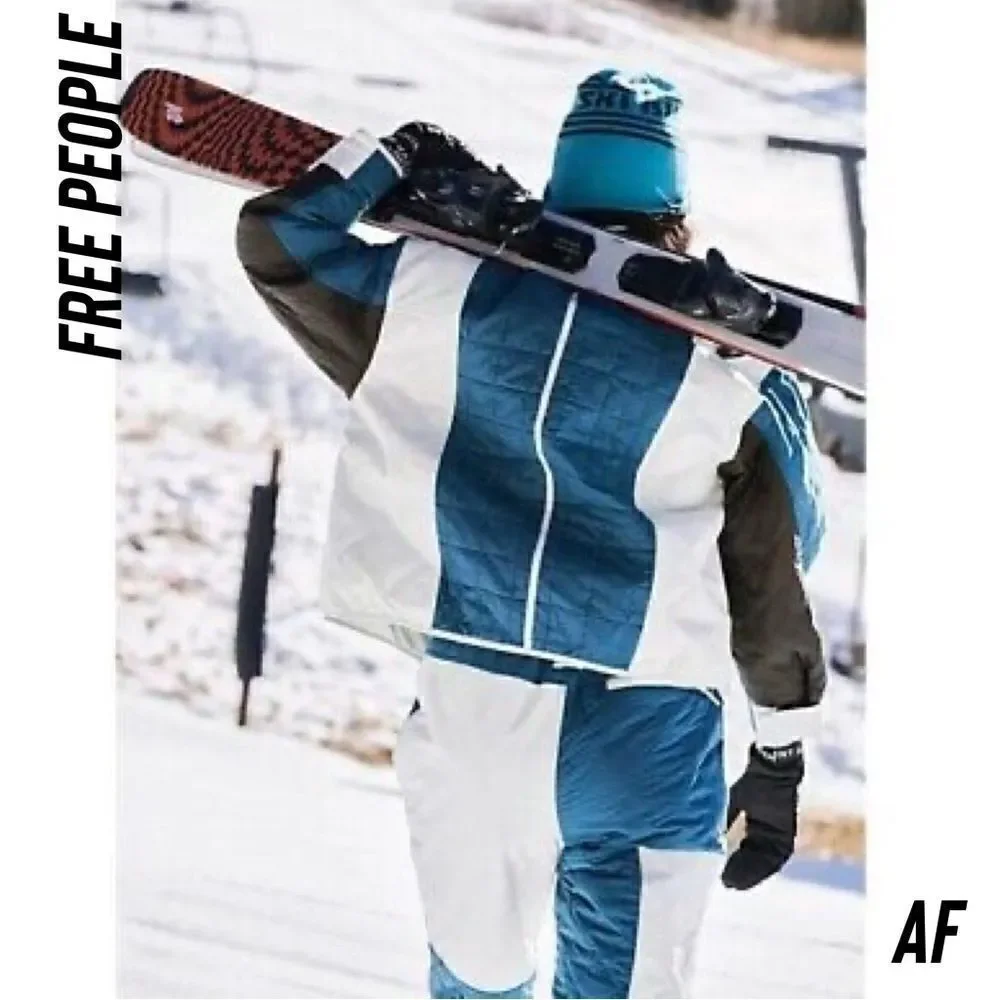 FREE PEOPLE BLUE AND WHITE LANDSCAPE SKI JACKET AND PANTS NEW NWT SIZE XS