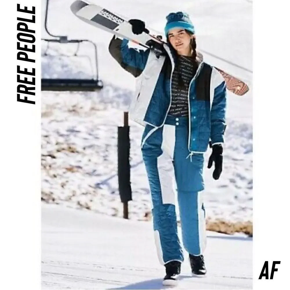 FREE PEOPLE BLUE AND WHITE LANDSCAPE SKI JACKET AND PANTS NEW NWT SIZE XS