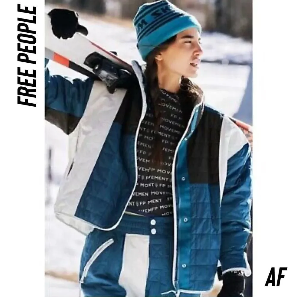 FREE PEOPLE BLUE AND WHITE LANDSCAPE SKI JACKET AND PANTS NEW NWT SIZE XS