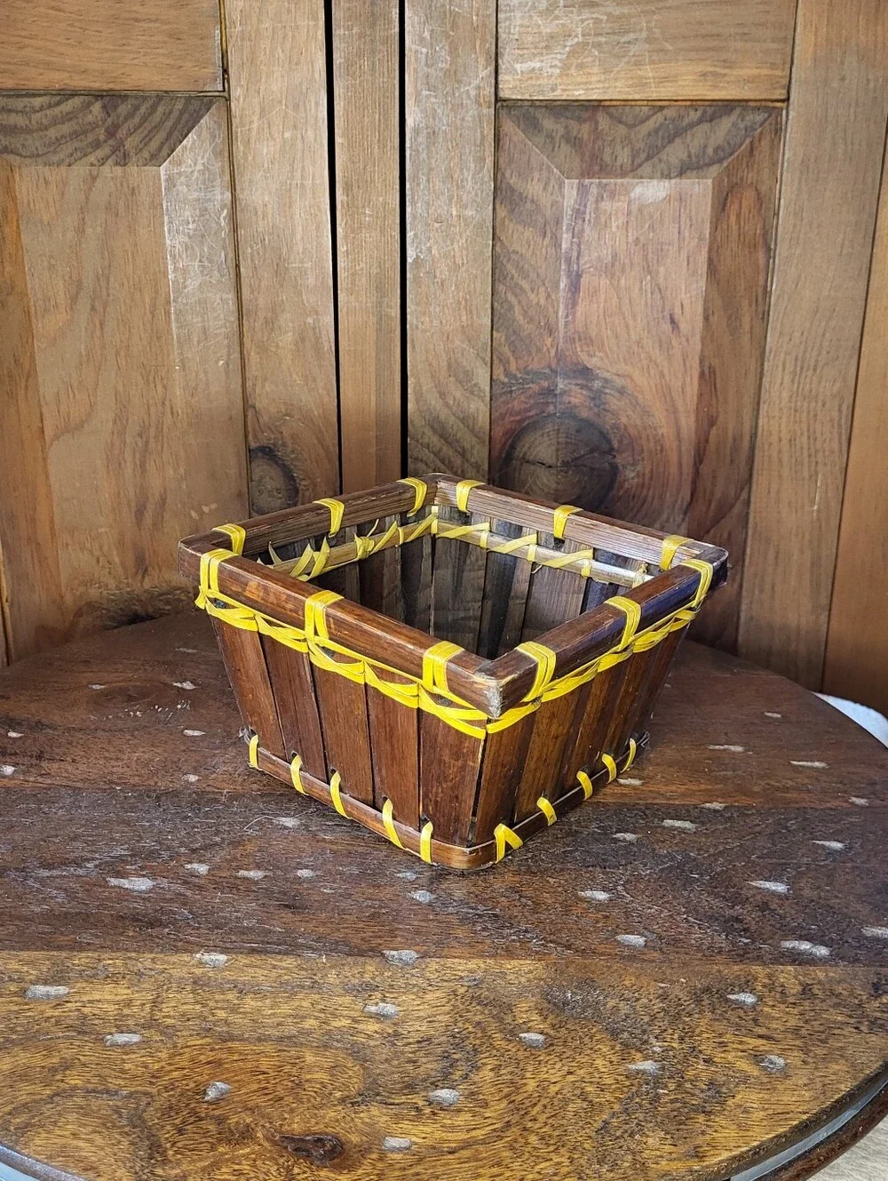 Handcrafted Brown Wood Basket