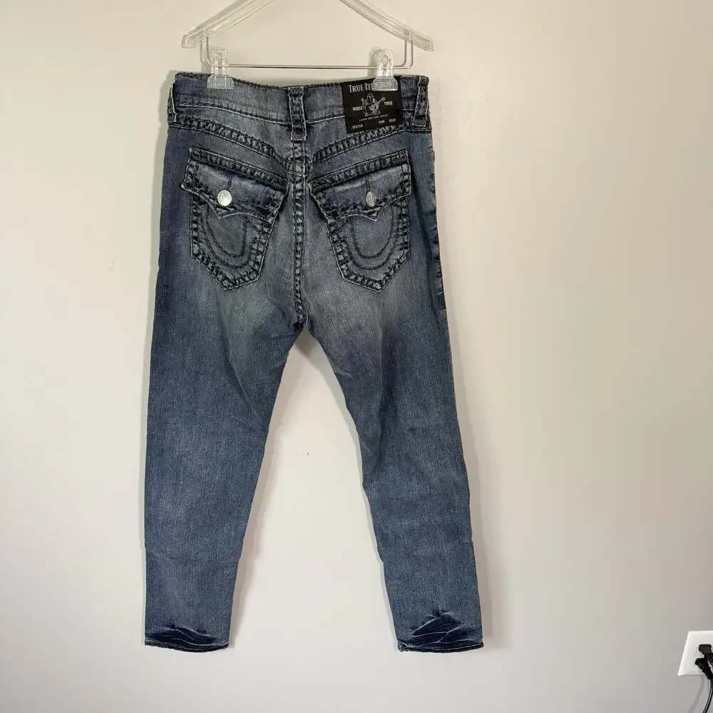 True Religion Men's Rocco Relaxed Skinny Flap Blue Jeans 38 x 32