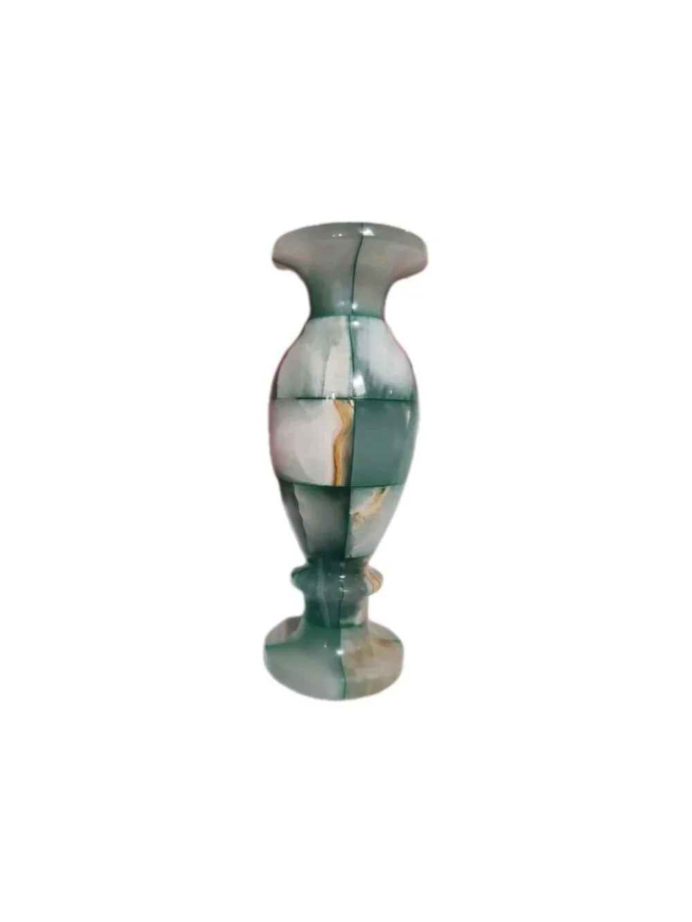Vintage Green Onyx Stone Vase Checkered Mosaic Patchwork Design  Teal Gorgeous