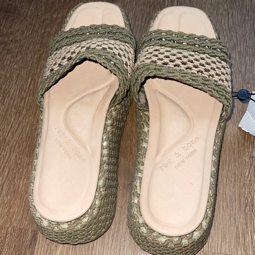 RAG & BONE LOGAN SLIDE 41 New Warm Khaki & Green Net