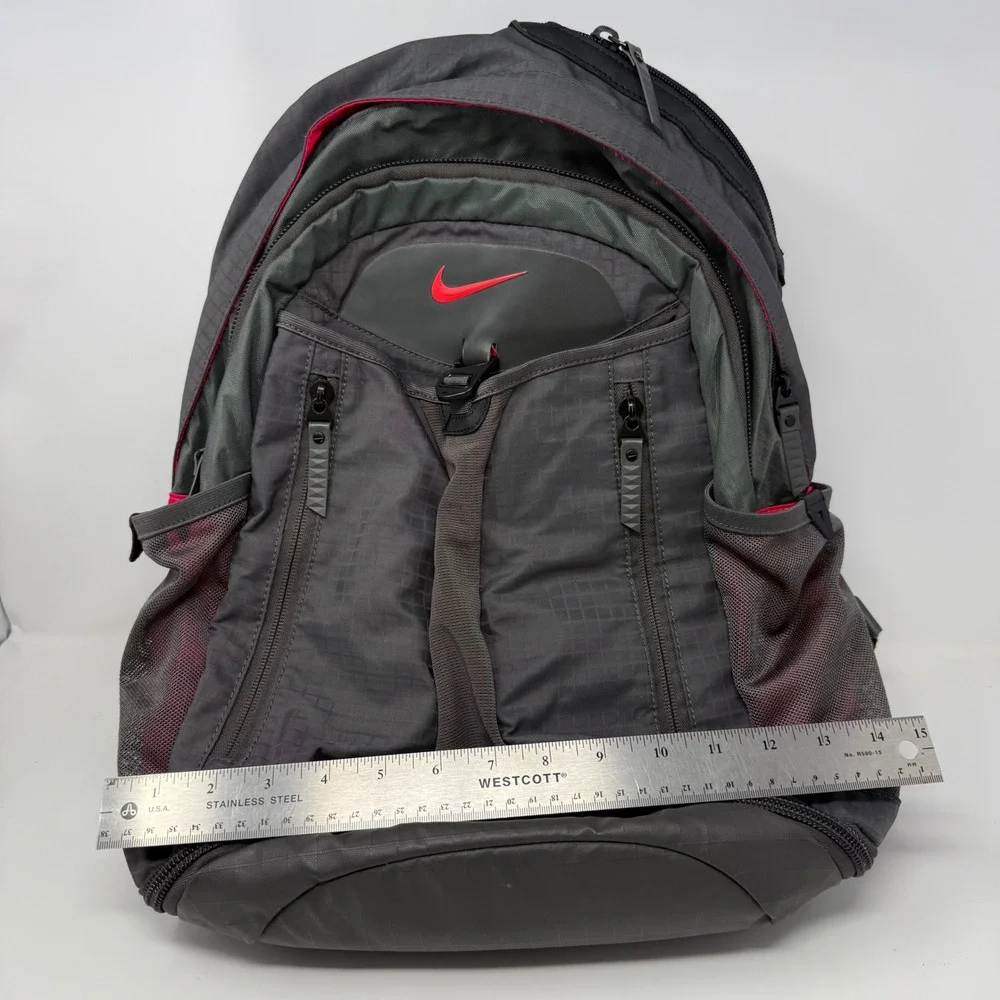 Nike Sport Backpack Grey Red Ripstop Multi-Pocket Shoe Compartment Training Bag