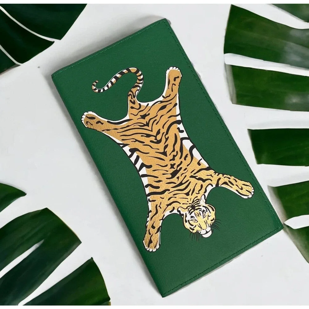 Jonathan Adler Faux Leather Tiger Travel Journal Green Safari Removable Folio