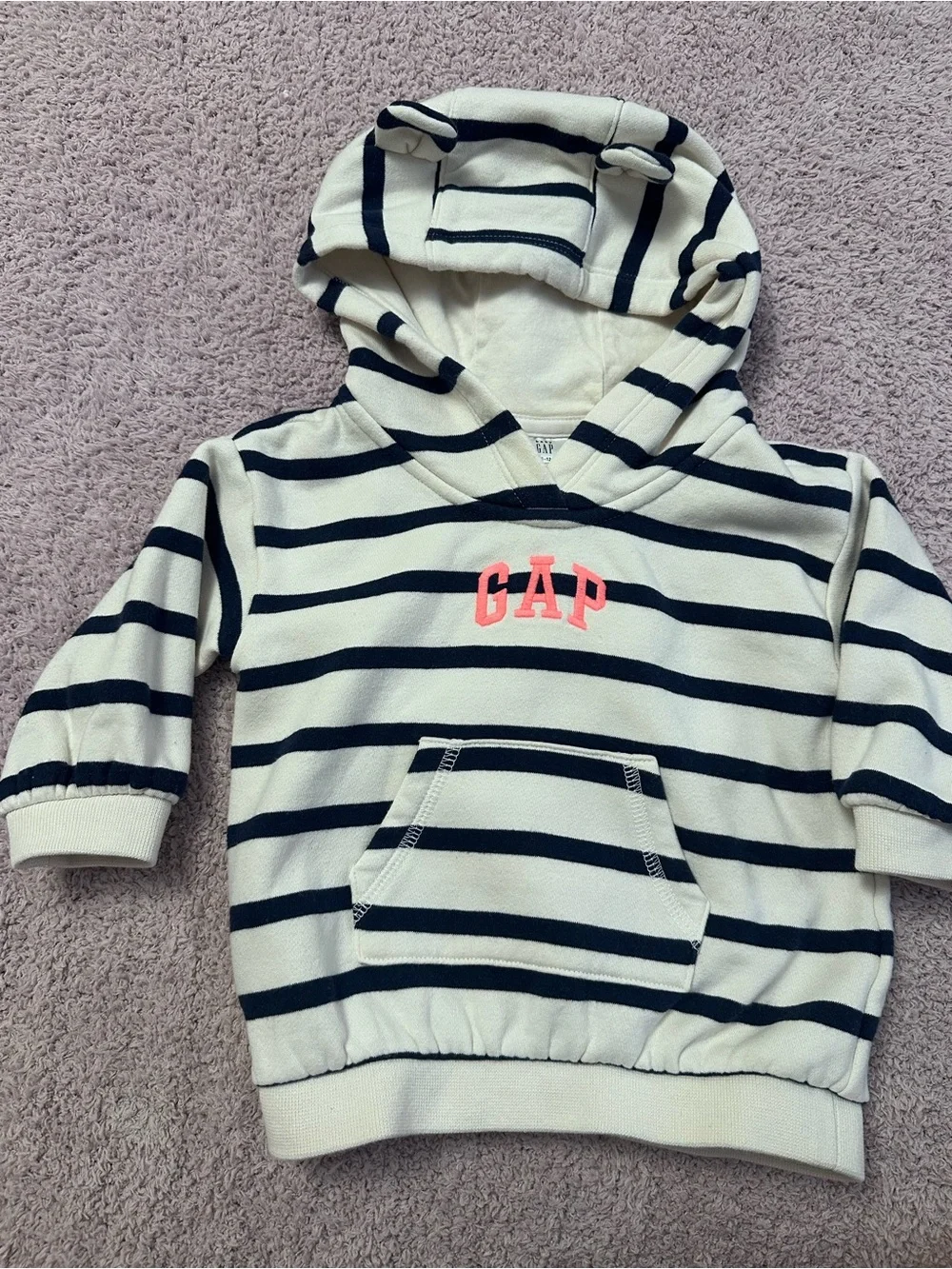 Baby Gap Striped Hoodie Sweatshirt w Ears 6-12M Fleece Lined