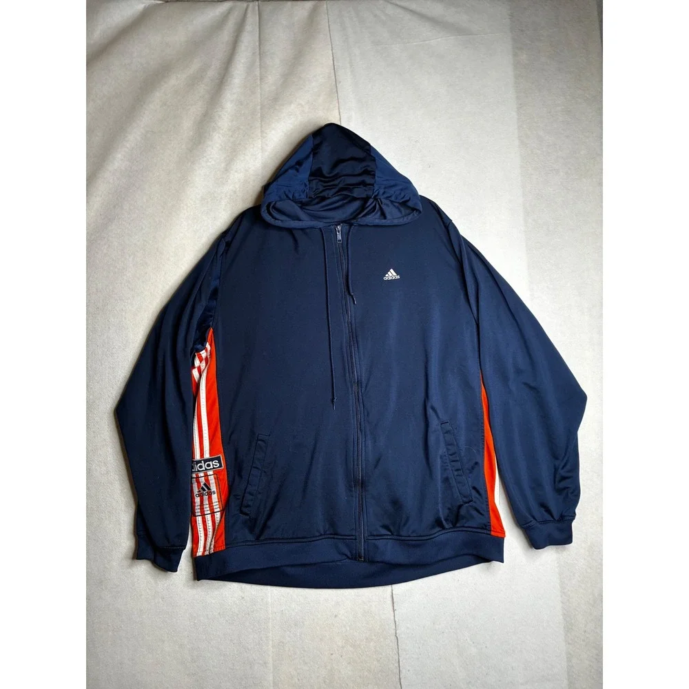 Adidas Vintage Navy Orange Full Zip‎ Hoodie Track Jacket XL Three Stripe Y2K