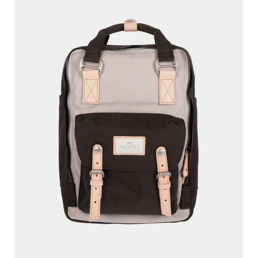 NEW Doughnut Macaroon Backpack 16L Leather Trim Water Resistant Ivory & Espresso