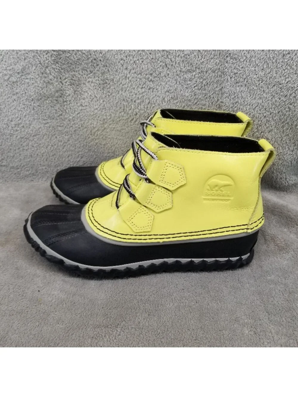 Sorel Shoes Womens Size 5.5 Out N About Yellow Leather Rubber Lace Up Rain Boots