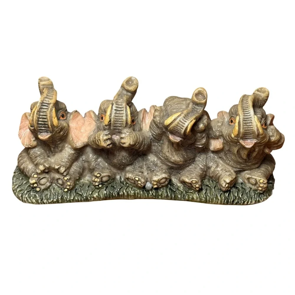 Resin Elephant Figurine See Hear Speak‎ No Evil 4 Elephants Collectible