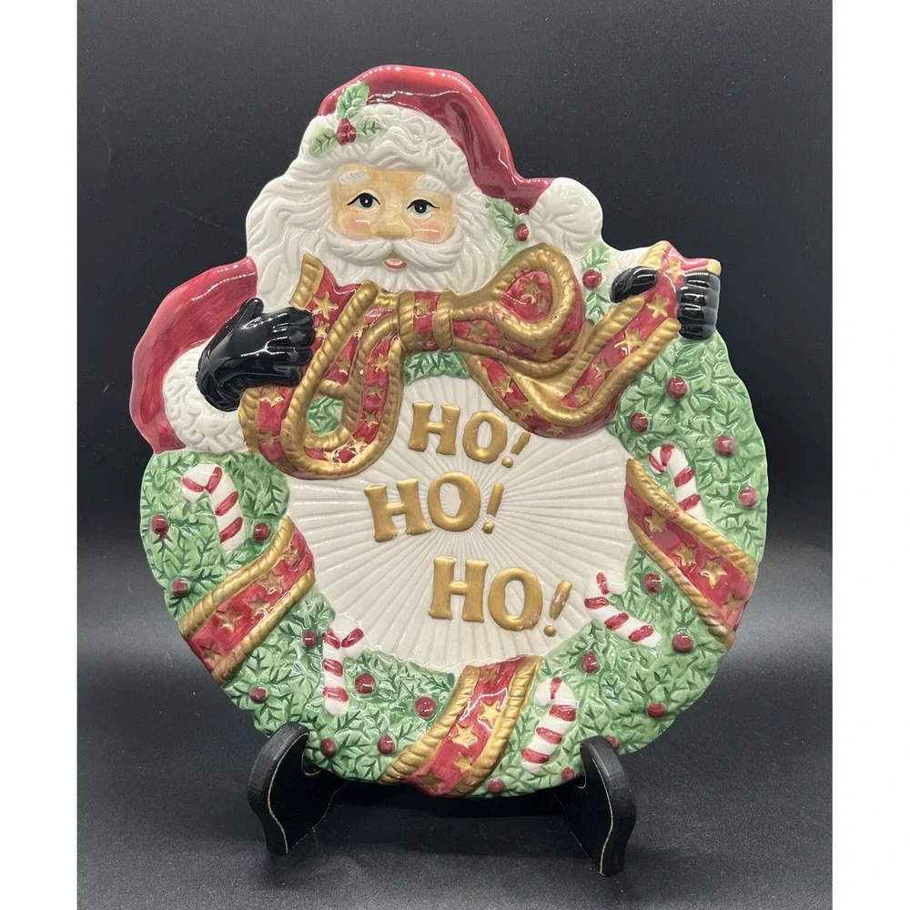 Vtg Fitz‎ and Floyd Santa Wreath Plate Wall Hanging Christmas Holiday Decor