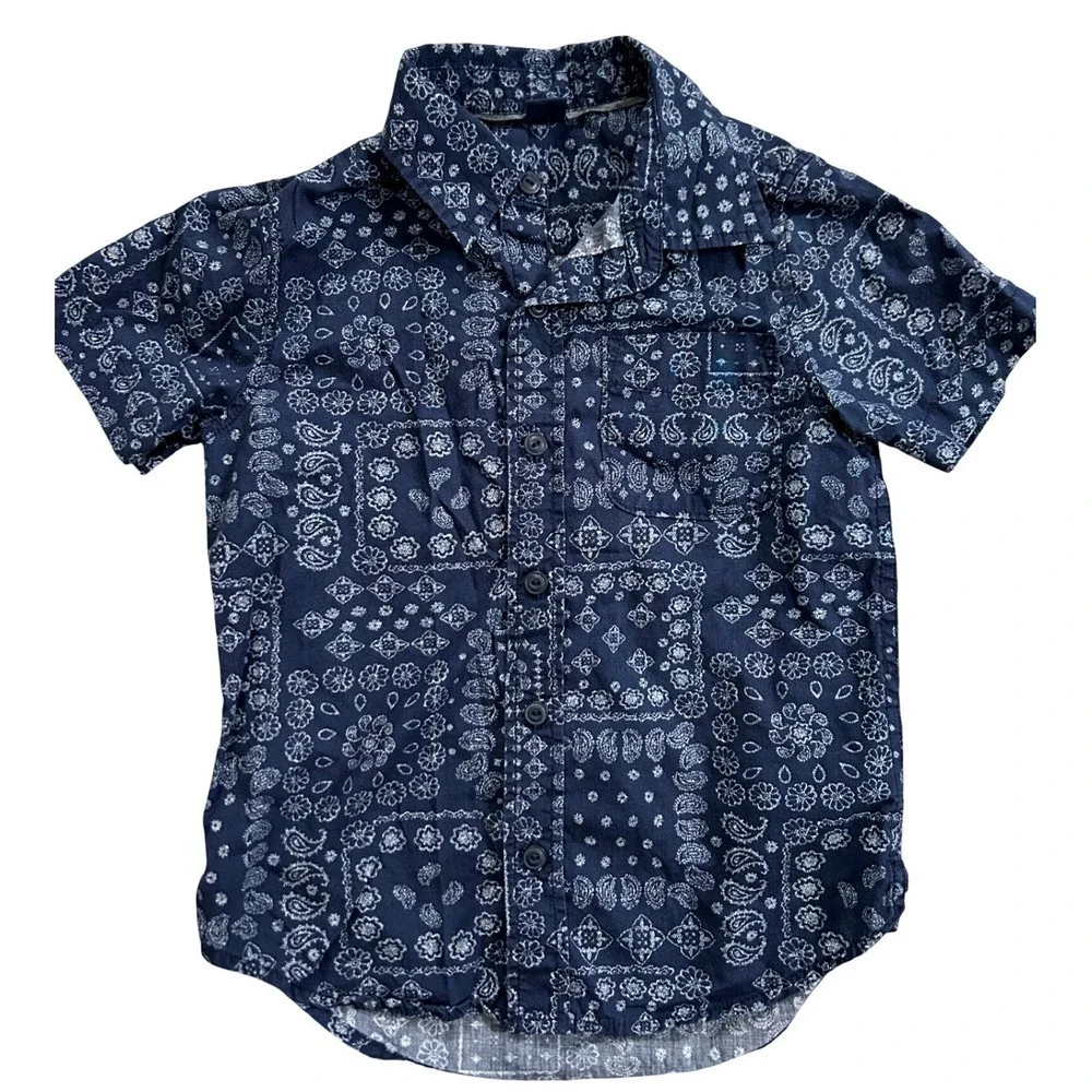 Baby Gap Toddler Boys Blue Paisley Print Short‎ Sleeve Button Up Shirt Size 5