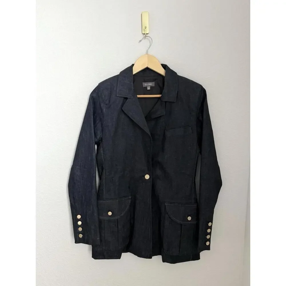 DL1961 Coated Denim‎ Indigo Elevated Contemporary Blazer Coat Sz XS