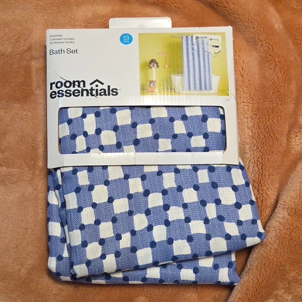 Room Essentials Blue and White Shower Curtain