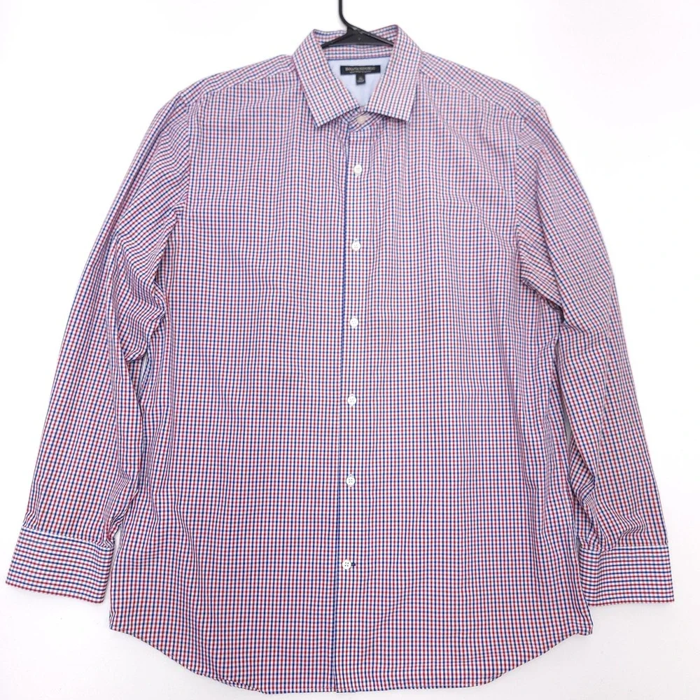 Banana Republic Slim Fit Non Iron Button Down Shirt Mens XL Plaid Red White Blue
