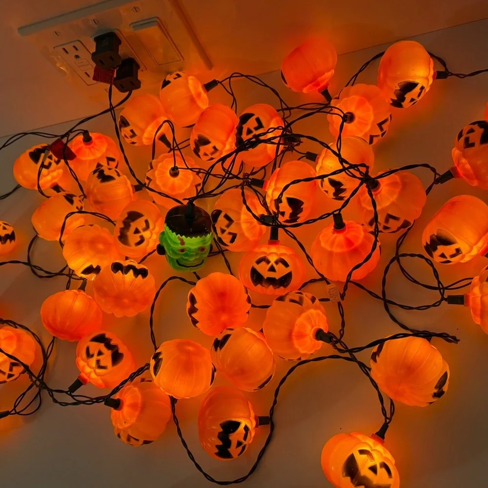 42+ Halloween String Lights Jack O Lantern‎ & Frankenstein Decoration Blow Mold