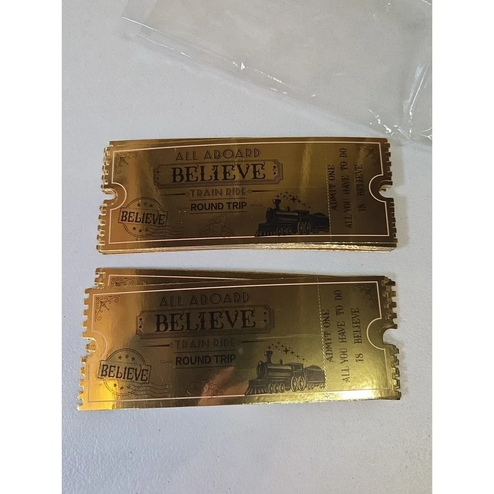 Gold Foil Believe Polar Express Train Ride Tickets Stickers & Invitations 40 Eac