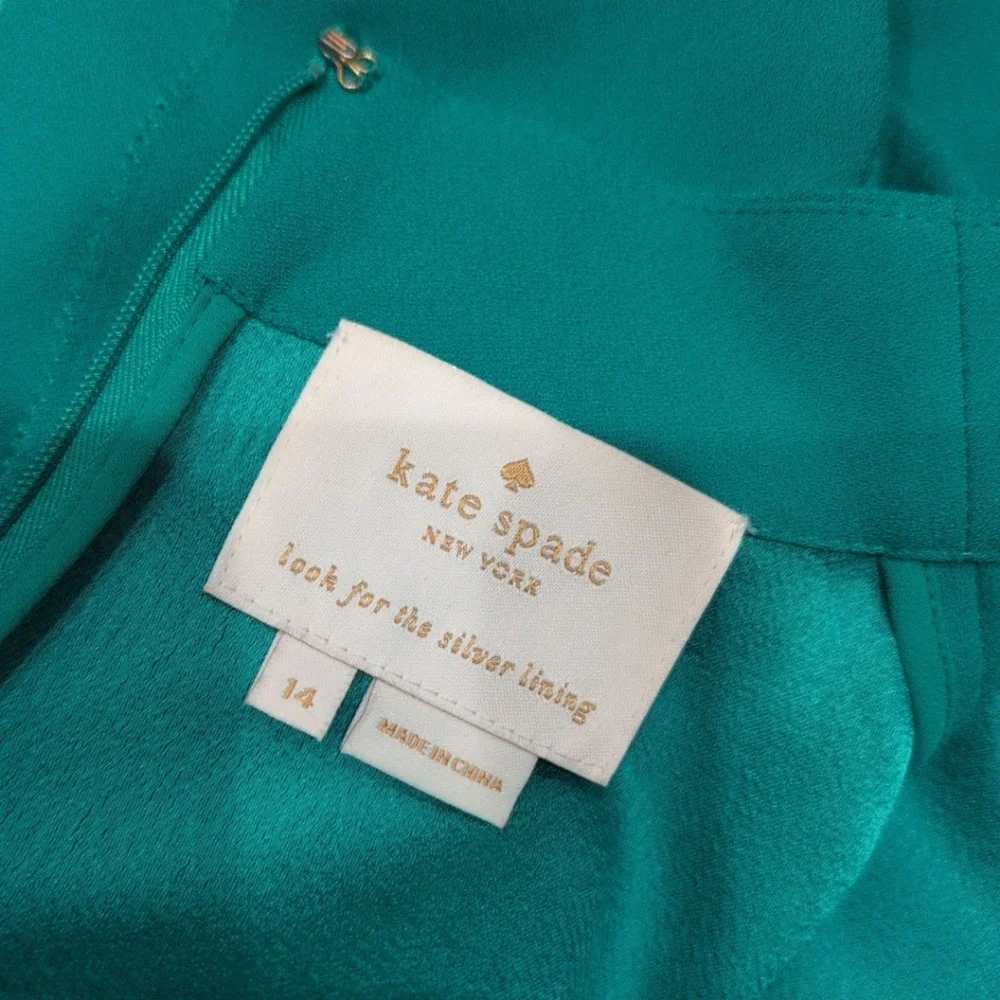 Kate Spade Satin Crepe Flutter sleeve green dress size 14