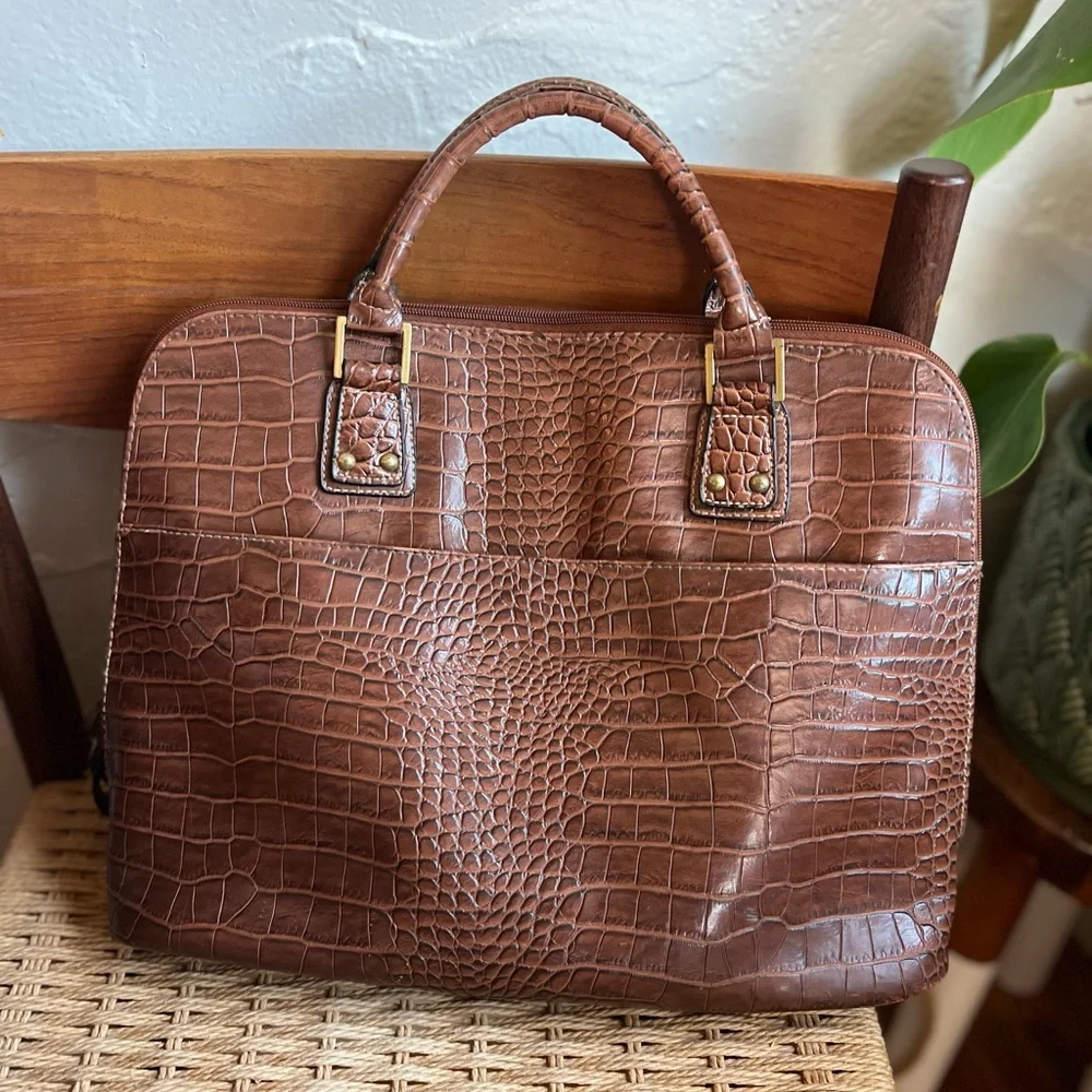 Vintage Croc Embossed Brown Vinyl Laptop Bag Briefcase 12x16 Work Office