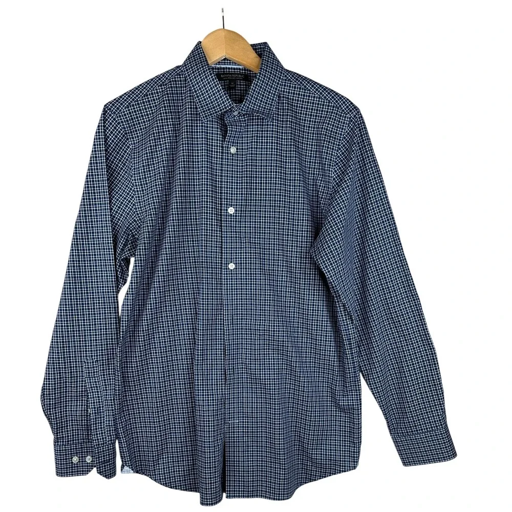 Banana Republic Non‎ Iron Plaid Cotton Button Down size Medium Blue