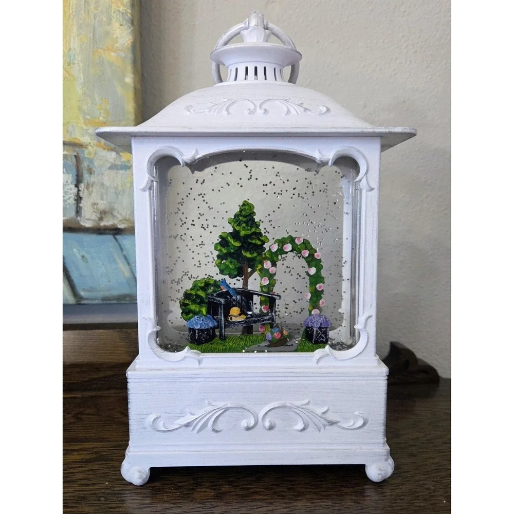QVC Illuminated Glitter Globe Lantern‎ Summer Park Scene Hanging Freestanding