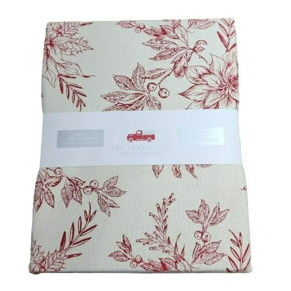 Rachel Ashwell The Farmhouse Floral Tablecloth 60x84 Oblong Ivory Burgundy Gold