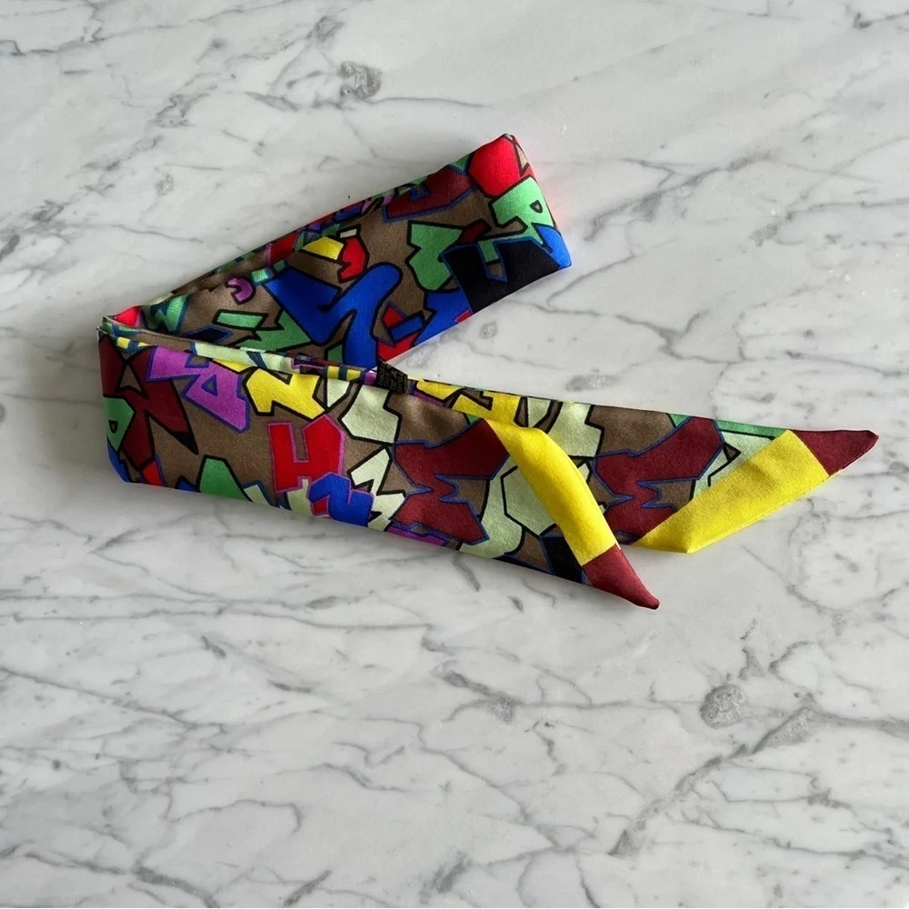 Silk Twilly Scarf, Graffiti Pattern, Multicolor