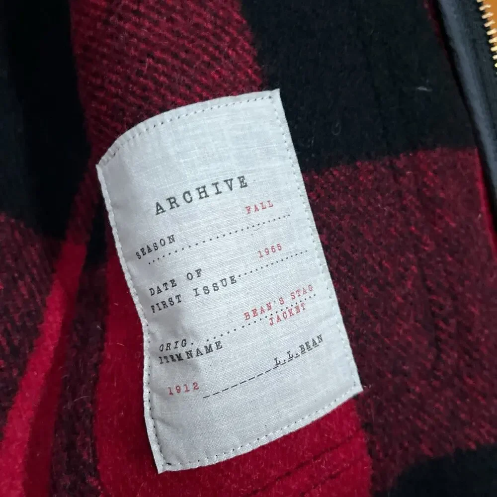 LL Bean Archive Collection Beans Stag Jacket Wool Blend Red Buffalo Plaid Medium