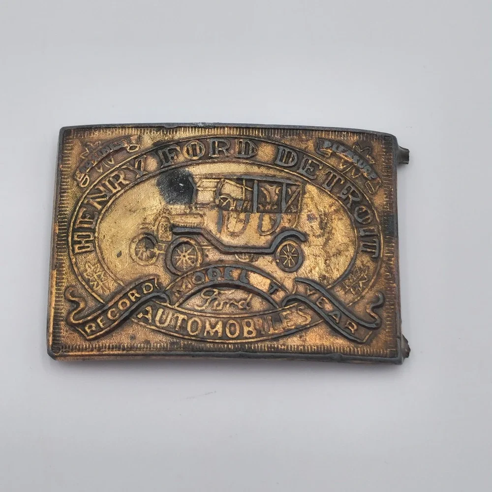 Vintage 1970s Henry Ford Detroit Automobiles Brass Belt Buckle Broken Countryboy