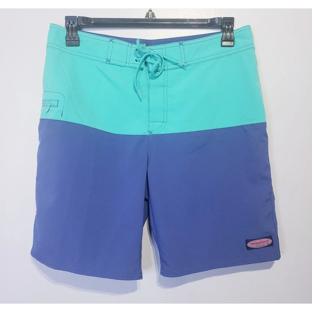 Vineyard Vines Swim‎ Trunks Board Shorts Two-Tone Mens Size 32 Teal Blue
