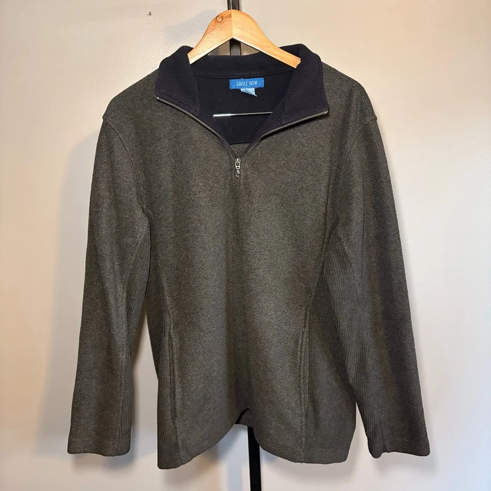 Men's Savile Row Gray Navy Blue Quarter-Zip Sweater M‎