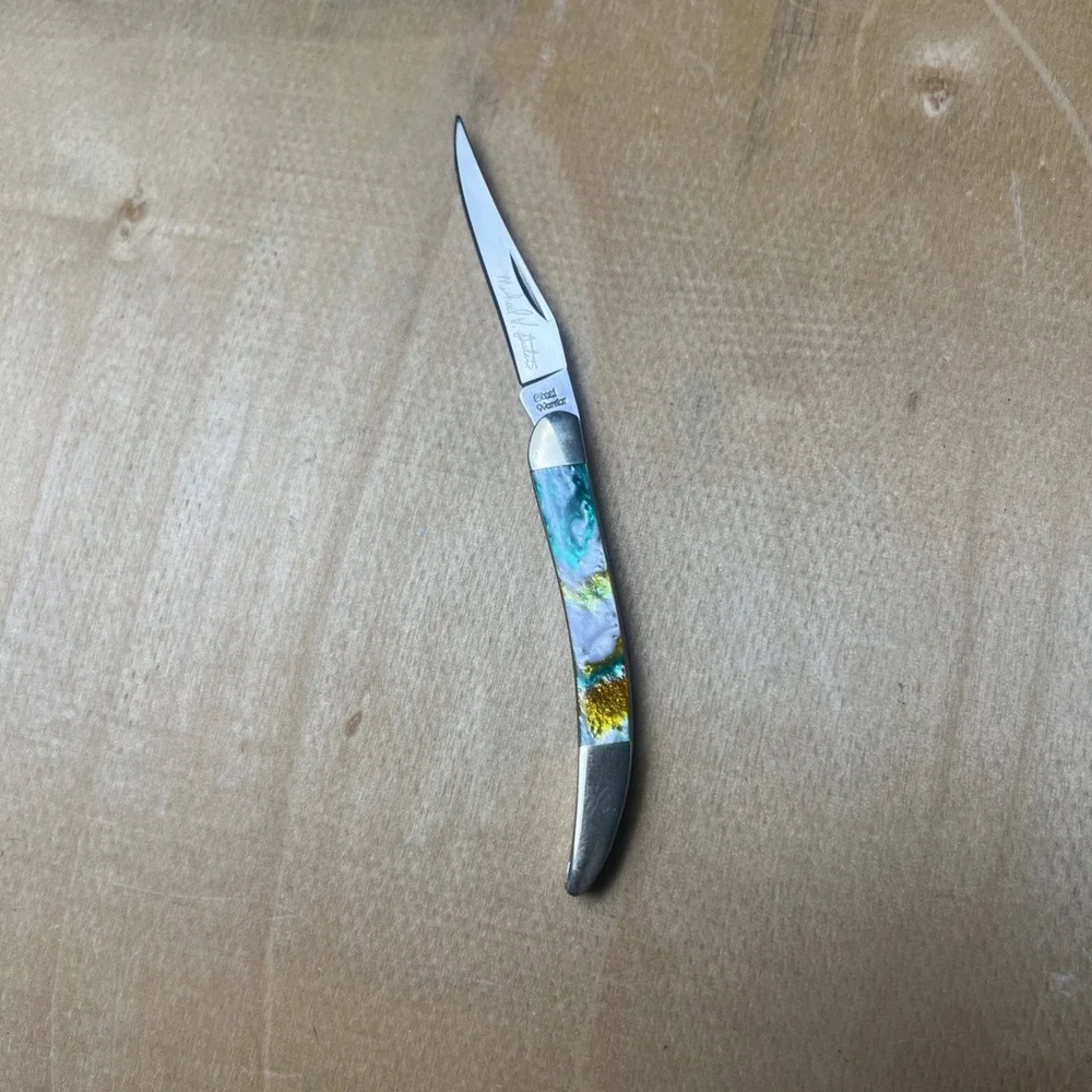 Rare! Michael‎ Prater Toothpick Knife Turquoise, Gold, Ivory Handle