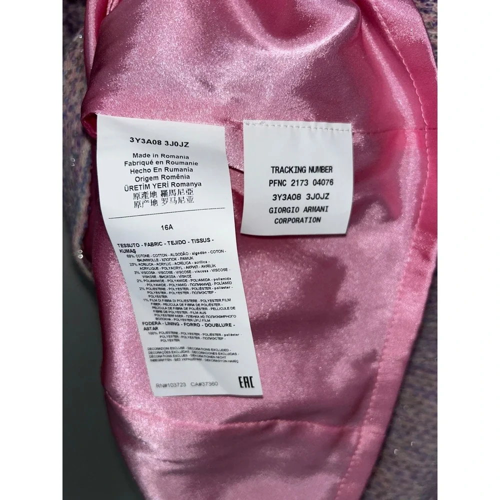 Armani Junior Girls Tweed Sparkle Dress Sz 16 Pink Sleeveless NWT Designer Luxe
