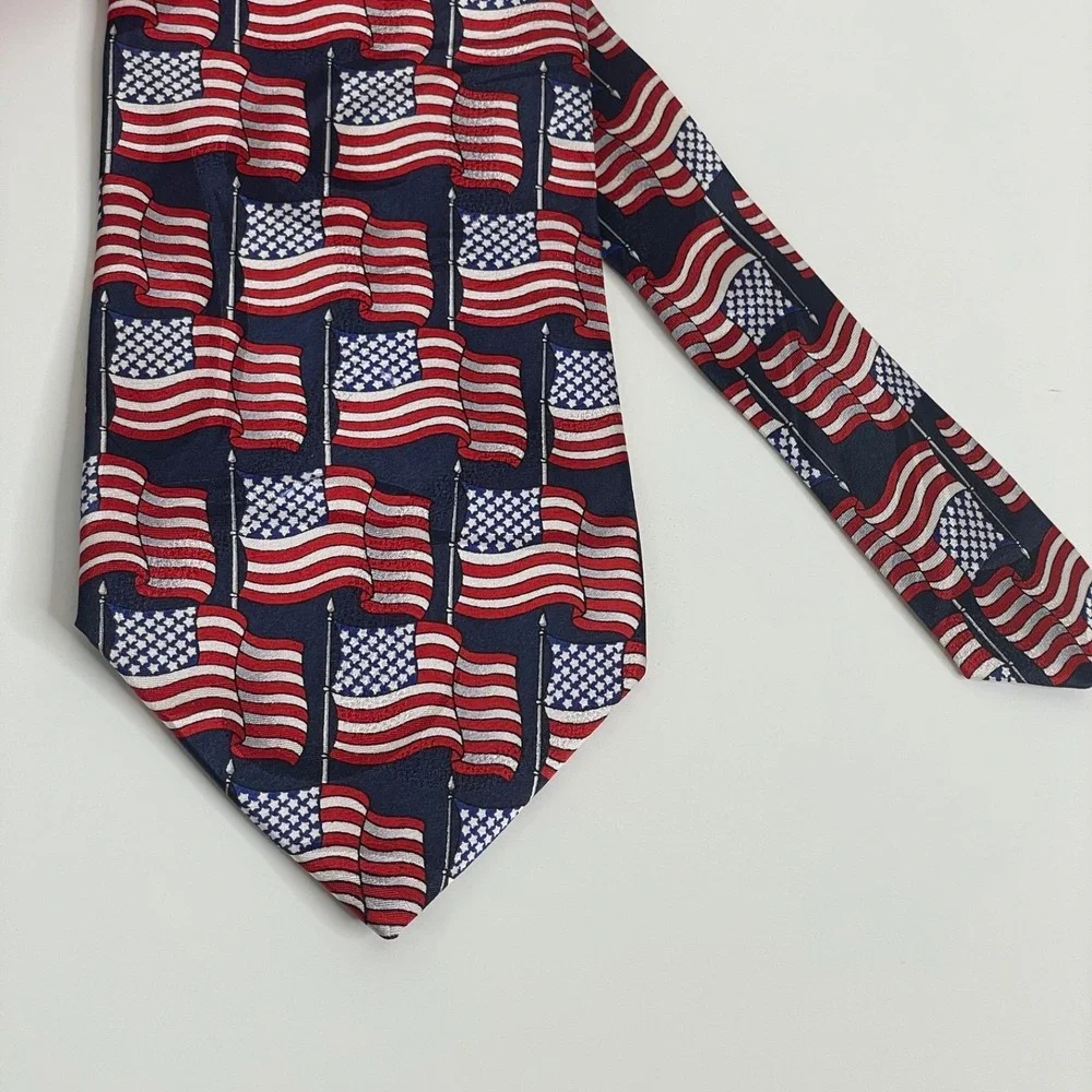 Vintage American Flag Necktie Mens Silk Patriotic USA 250th July 4th Large Print