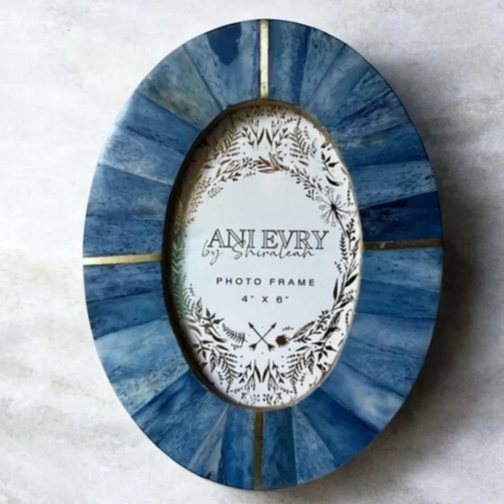 Oval 4x6 Picture Photo Frame - Carved Bone Blue gold