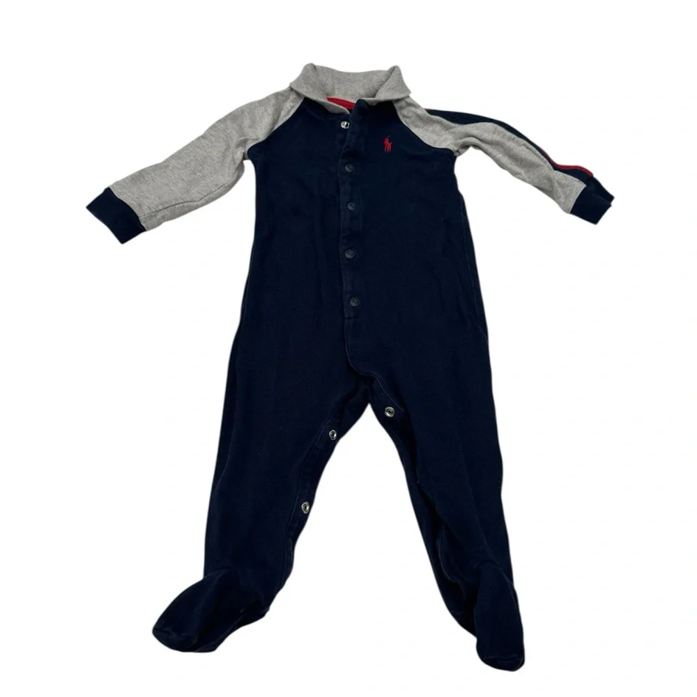 Ralph Lauren Baby One Piece Long Sleeve Blue Grey‎ Embroider Logo 6 Month