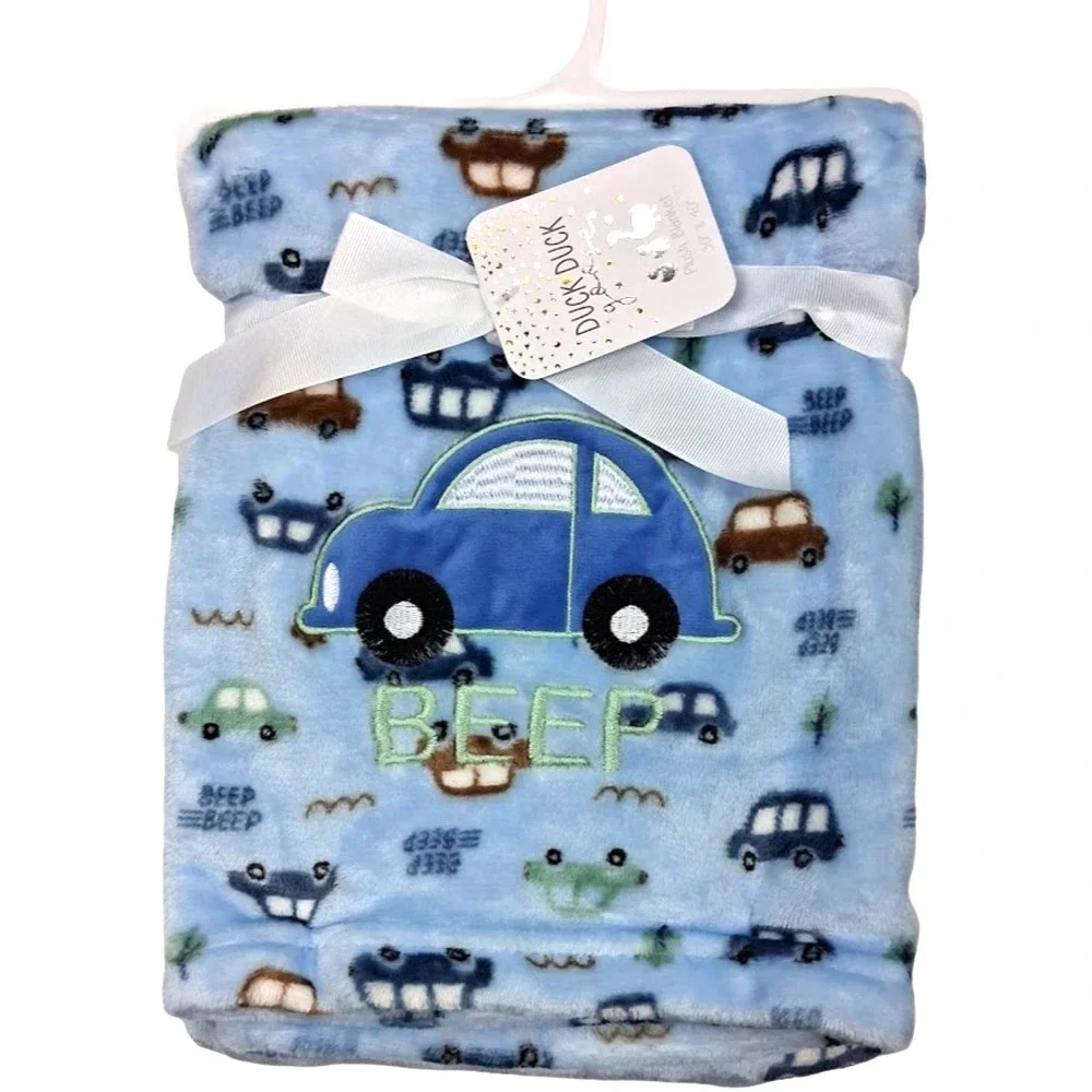 Duck Goose Blue‎ Car Beep Baby Blanket  Embroidered Boy Fleece Soft Lovey NWT