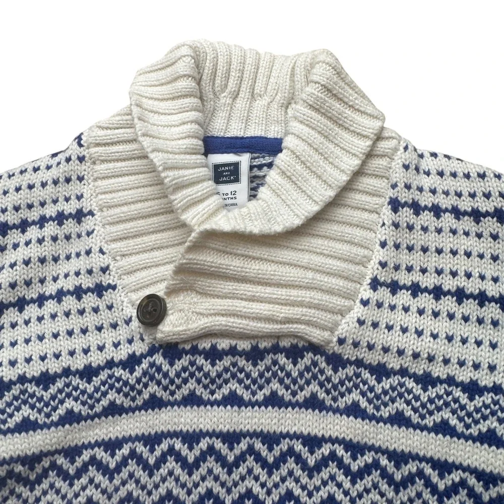 Janie and Jack Knit Shawl‎ Collar Fair Isle Grandpa Sweater Size 6-12 Months