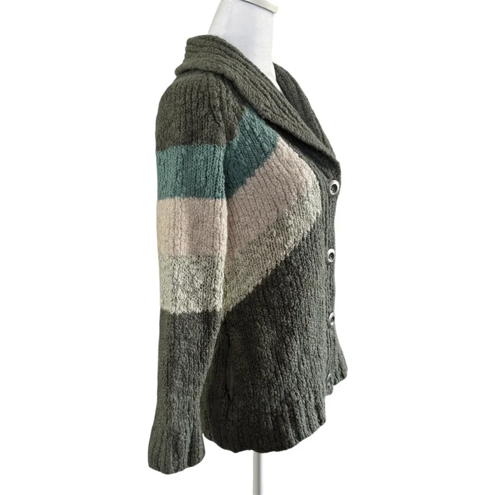 Free People Chunky Knit Shawl Collar Geometric Cardigan Sweater