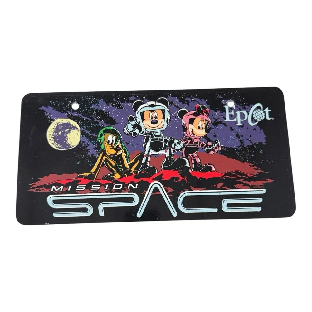 Walt Disney World Epcot Mission Space License Plate‎ Mickey Minnie Pluto Plastic