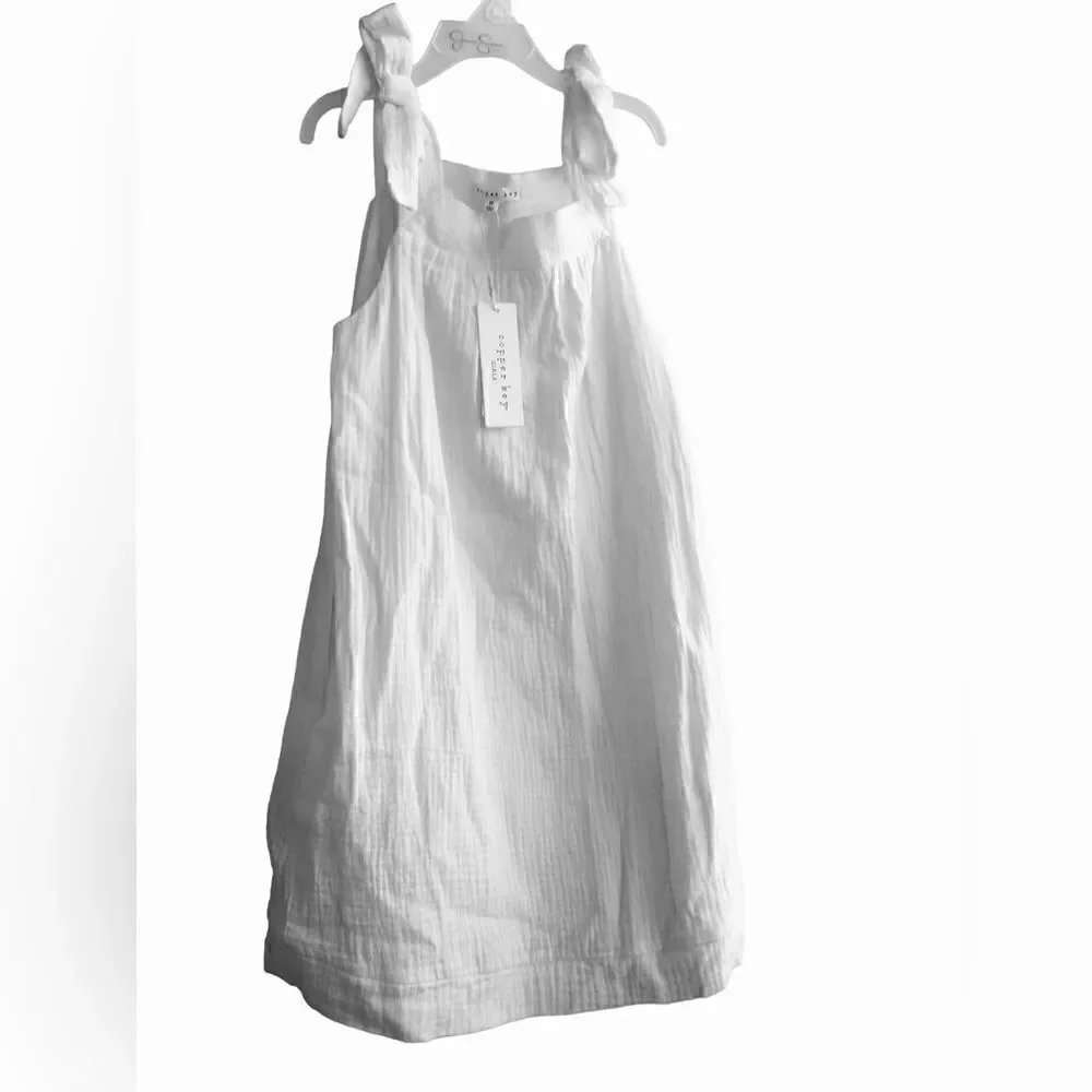 NWT GIRLS COOPER KEY WHITE SHOULDER STRAPS SIMPLE SUMMER DRESS WRINKLE LINED