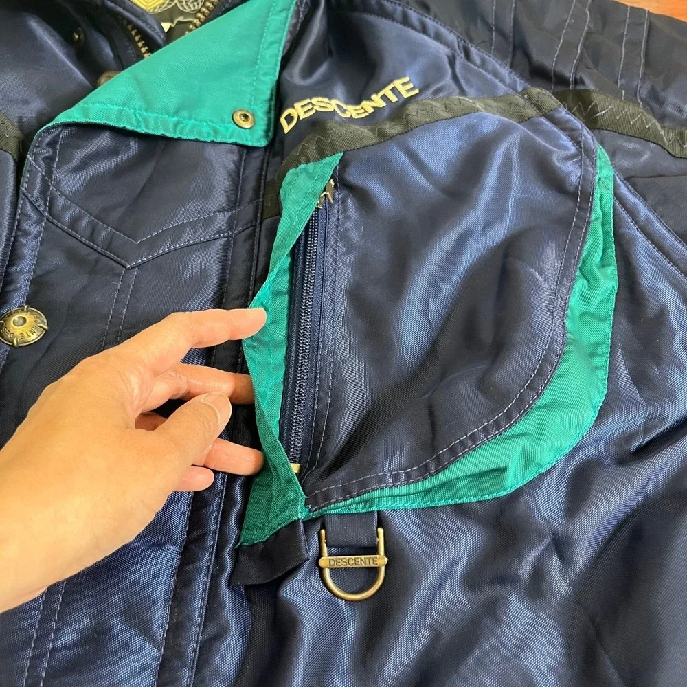 VTG Descente Men's Navy Teal Ski Snowboard Jacket Hooded Zip Up‎ Winter size XL