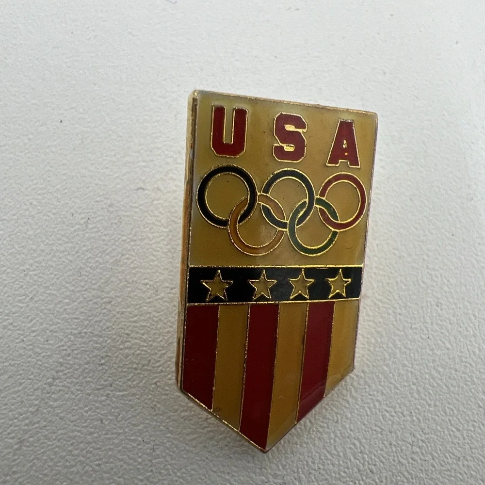 Vtg USA Shield Flag Olympic Rings Lapel Pin Hat Pinback