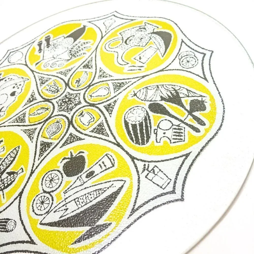 Vintage Retro Graphics Round Glass Cutting Board