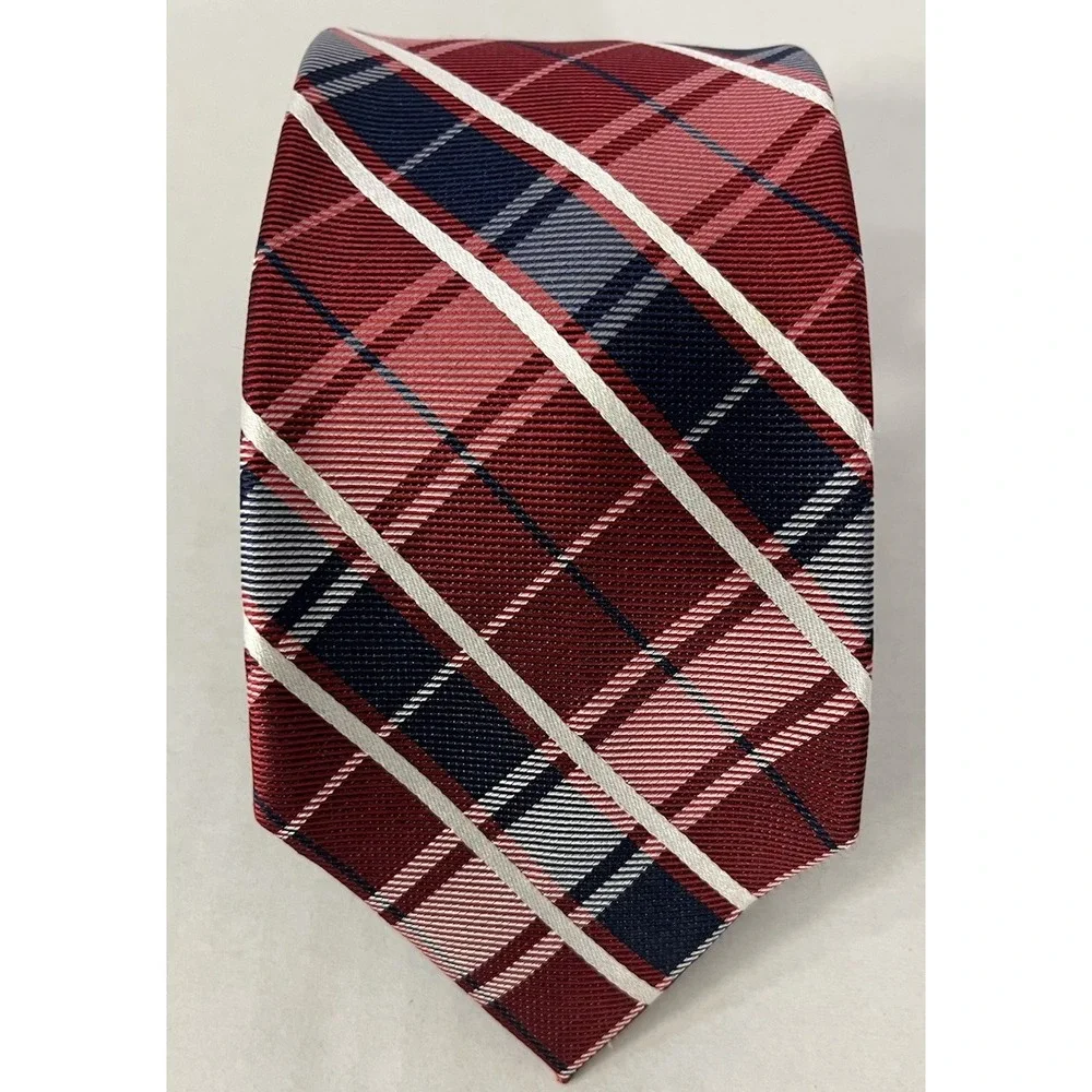 Tommy‎ Hilfiger Men's Necktie Tie Silk Navy Blue Red White Light Blue Stripe