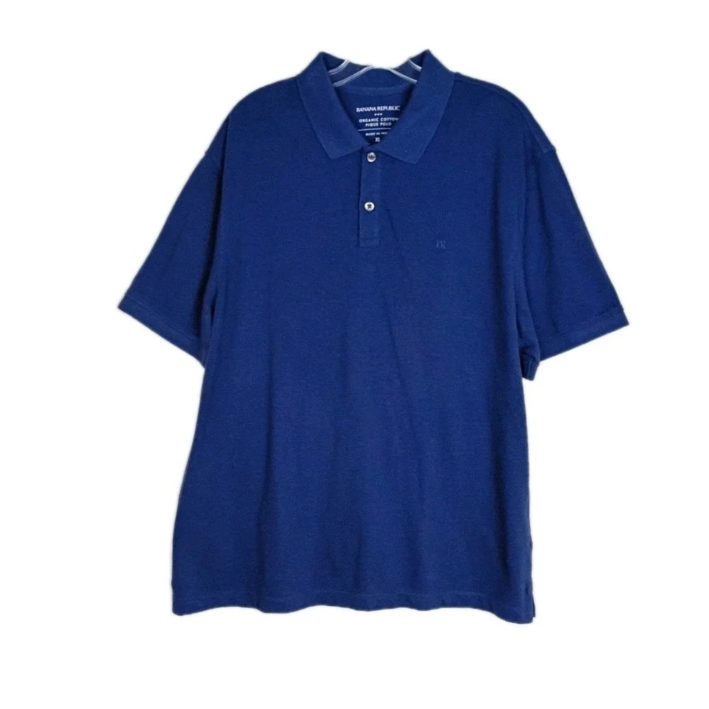 Banana Republic Mens Organic Cotton Pique Polo Short Sleeve XL - BLUE‎