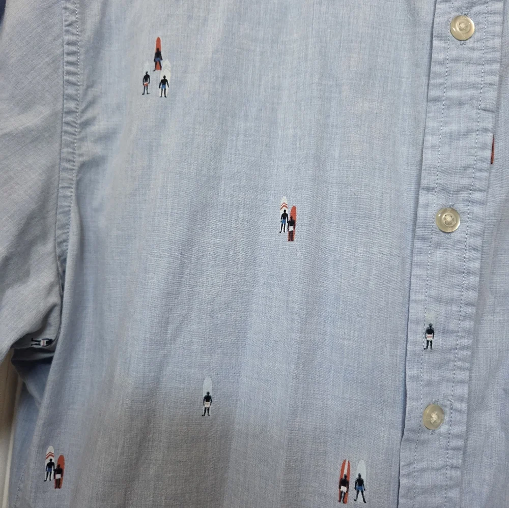 Banana Republic Men's Luxe Poplin Slim Fit 100% Cotton Mini Surfer Graphic Shirt