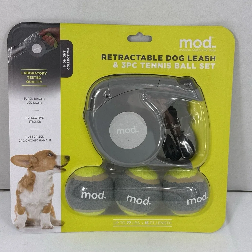 Retractable Dog Leash with 3 PC Tennis Ball Set Reflective 15ft Cord RL0002 GNA