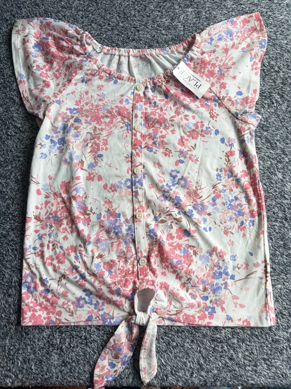 NWT The Children's Place Pink Floral Button-Front Tie-Hem Top