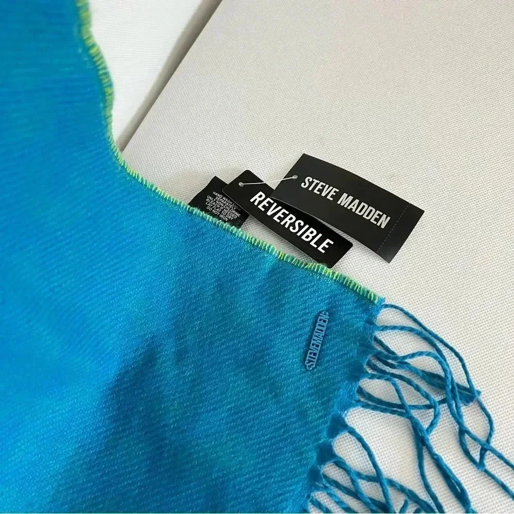Steve Madden Reversible Leopard Print Scarf Green and Blue With Fringe